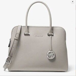 Michael Kors "Houston" Pearl Grey Double Zipper Leather Purse